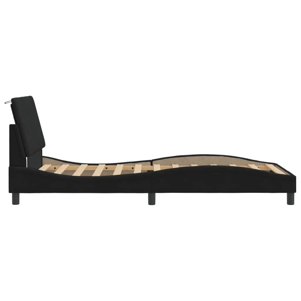Black Velvet Upholstered King Single Bed Frame with LED Lights 107x203 cm