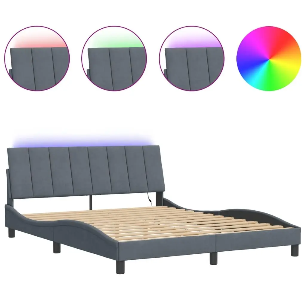 Grey Velvet Queen Bed Frame with LED Lighting