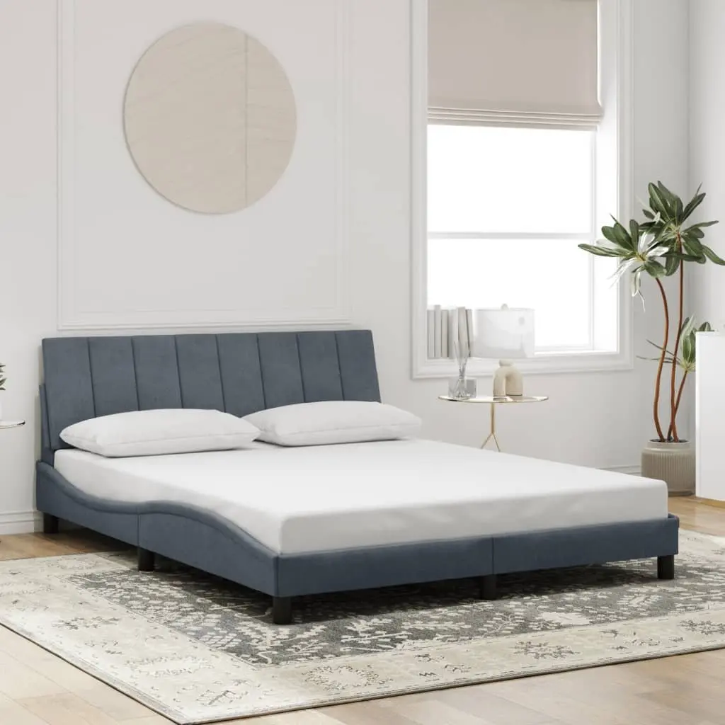 Grey Velvet Queen Bed Frame with LED Lighting