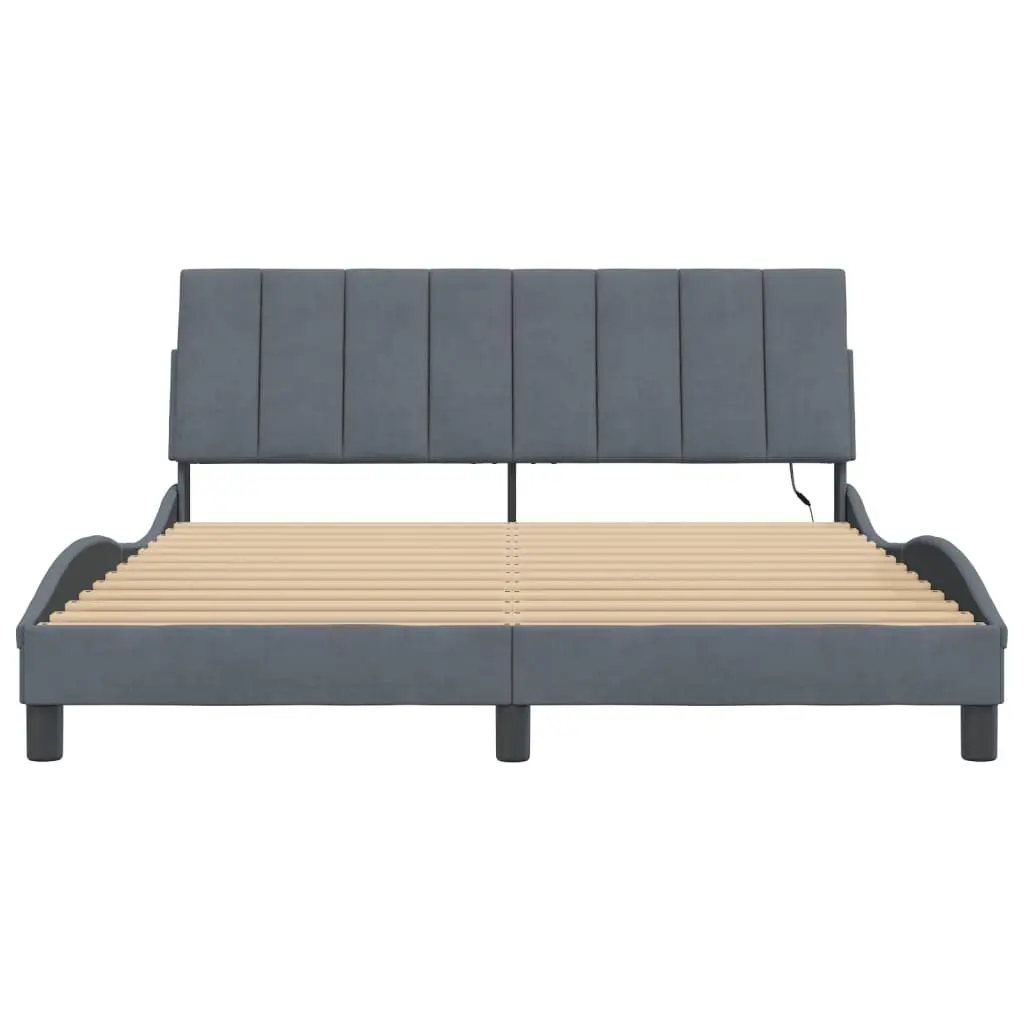 Grey Velvet Queen Bed Frame with LED Lighting