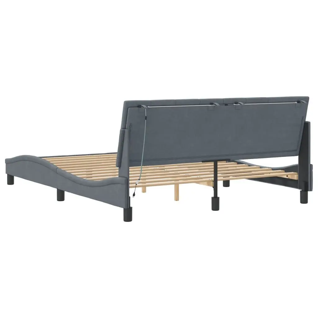 Grey Velvet Queen Bed Frame with LED Lighting