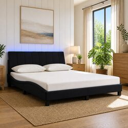 Queen Bed Frame with LED Lights Black Velvet Headboard 152x203 cm Bedroom