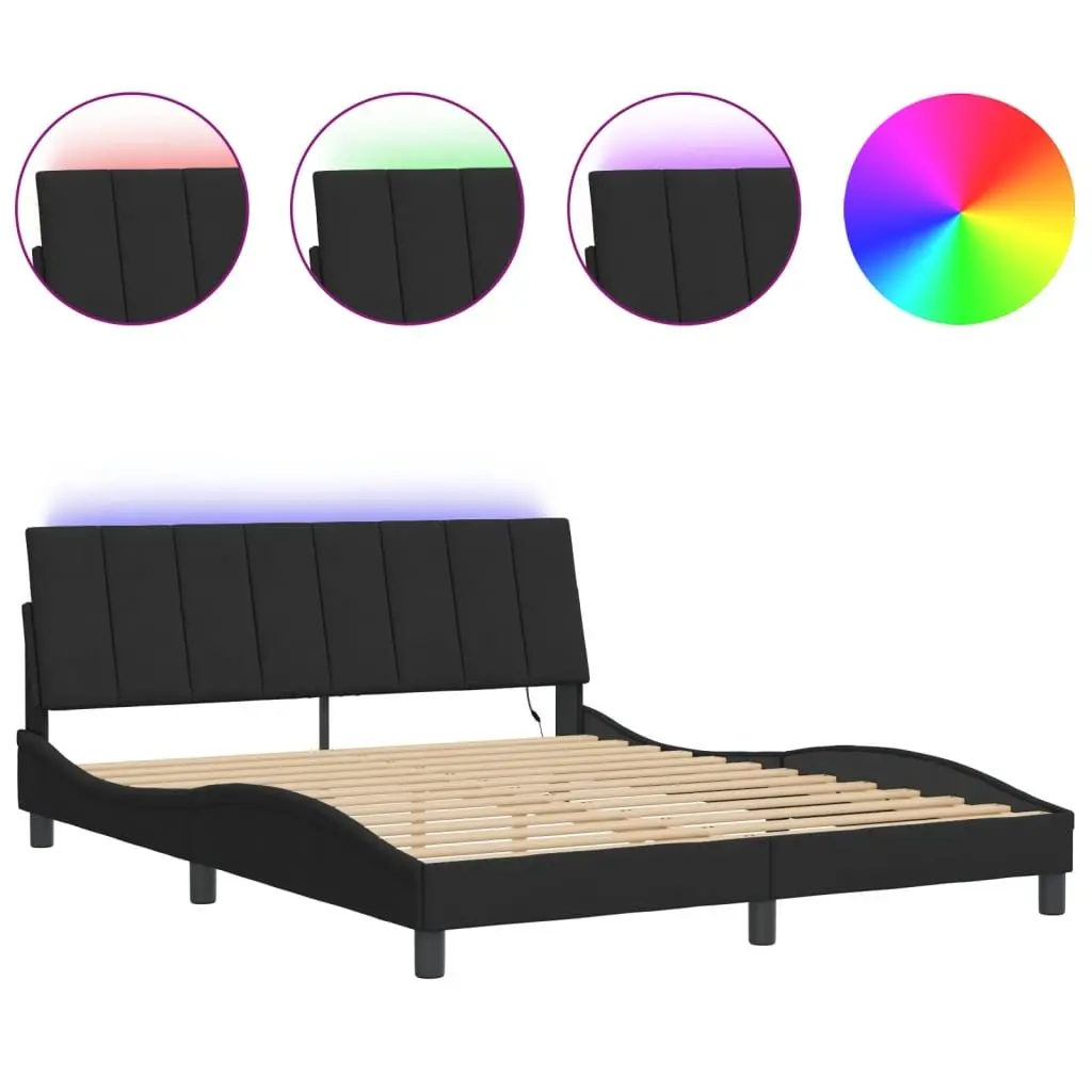 Queen Bed Frame with LED Lights Black Velvet Headboard 152x203 cm Bedroom