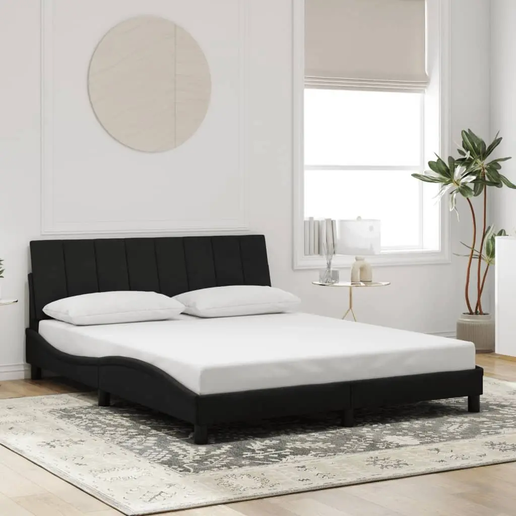 Queen Bed Frame with LED Lights Black Velvet Headboard 152x203 cm Bedroom