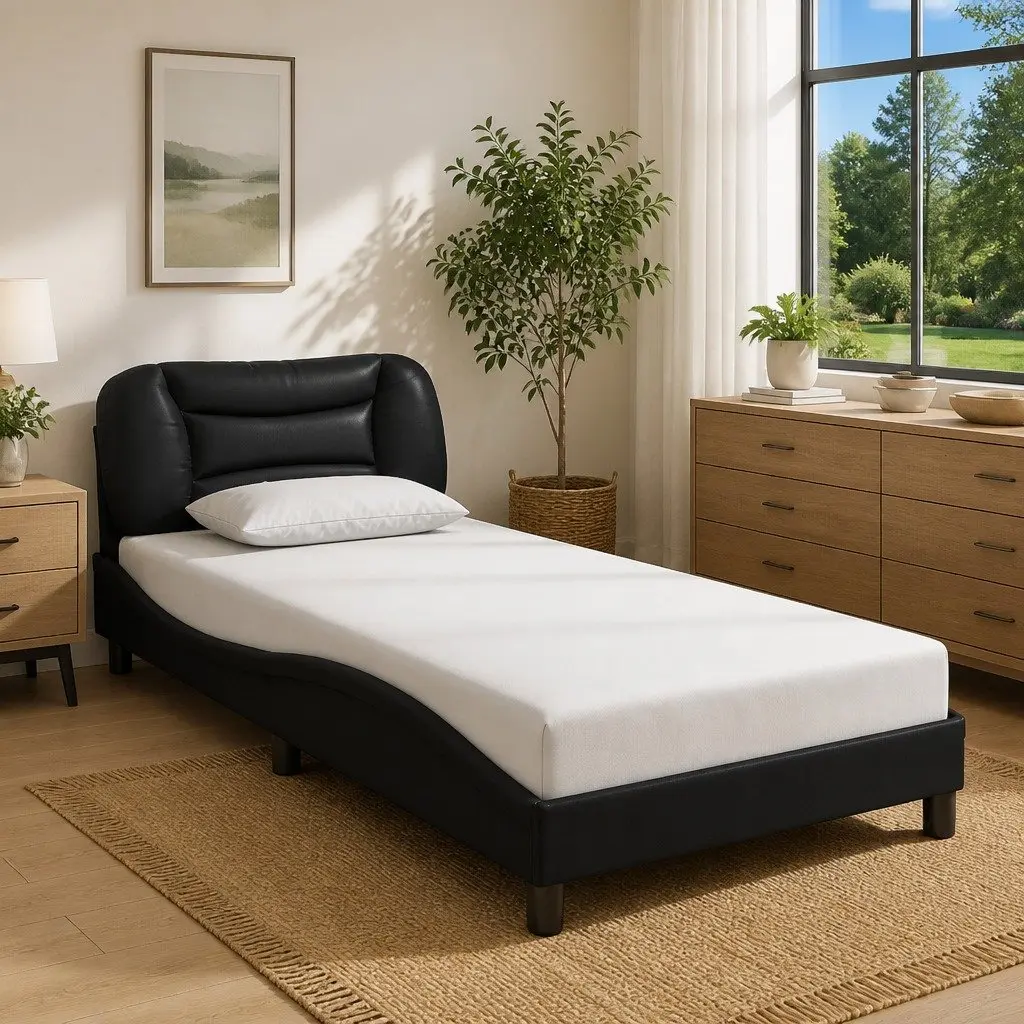 Bed Frame with LED Lights Headboard Pillow Support 90x190 cm Black