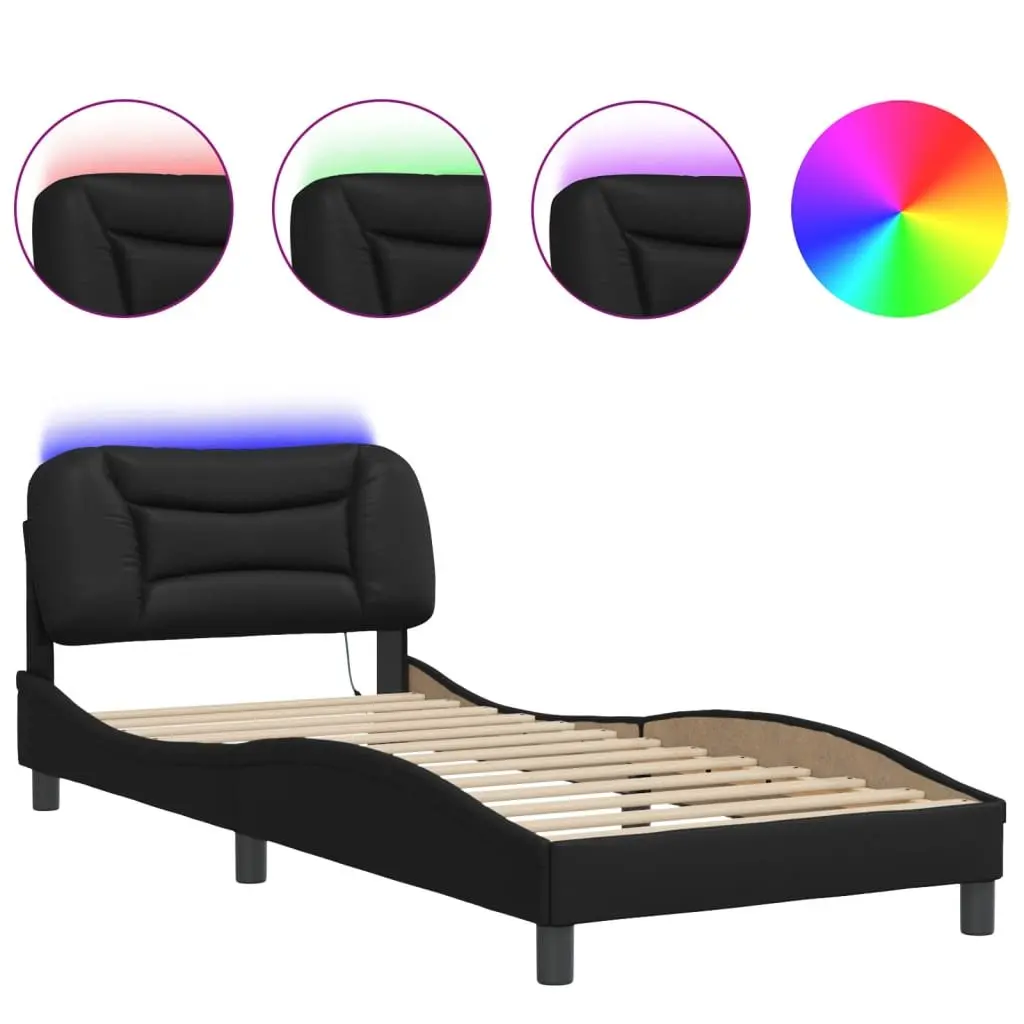Bed Frame with LED Lights Headboard Pillow Support 90x190 cm Black