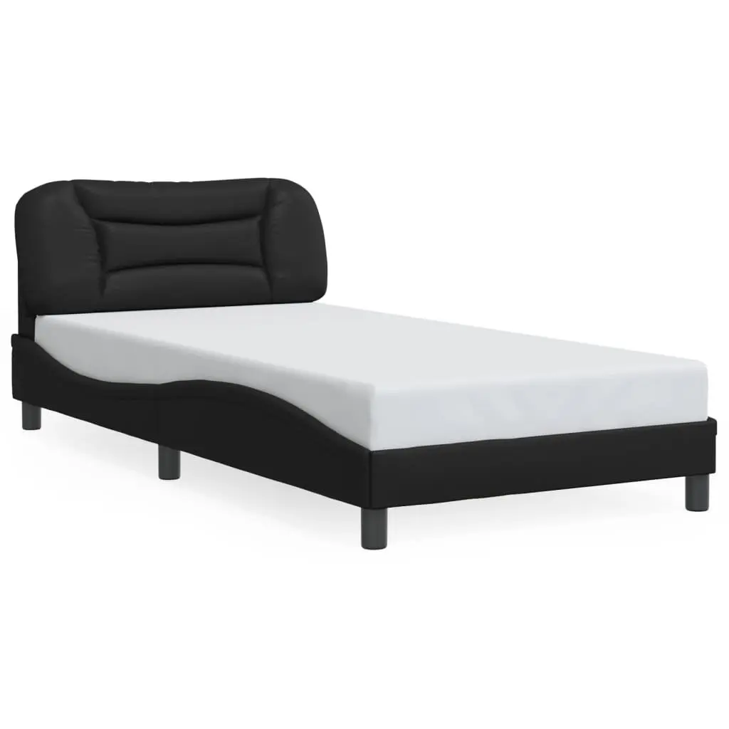 Black Bed Frame with LED Lights Headboard Hvar 107x203 cm Faux Leather Queen