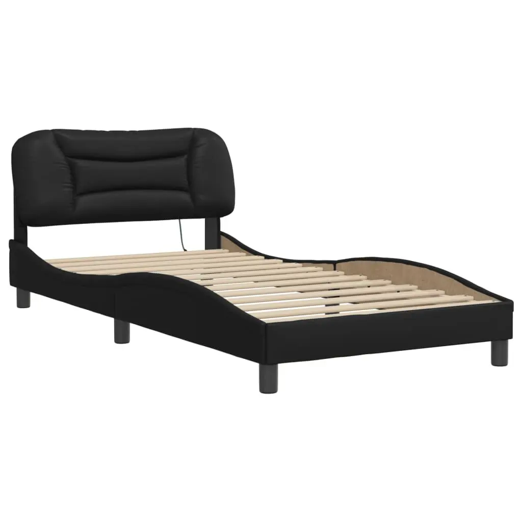 Black Bed Frame with LED Lights Headboard Hvar 107x203 cm Faux Leather Queen