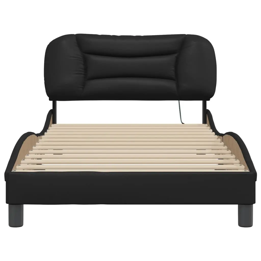 Black Bed Frame with LED Lights Headboard Hvar 107x203 cm Faux Leather Queen