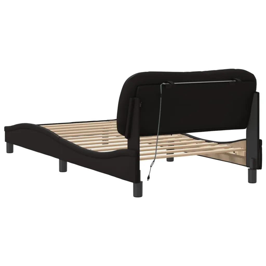 Black Bed Frame with LED Lights Headboard Hvar 107x203 cm Faux Leather Queen
