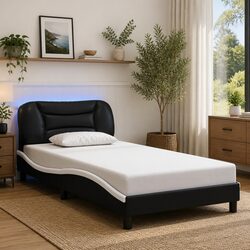 Comfortable Faux Leather Bed Frame with LED Lighting