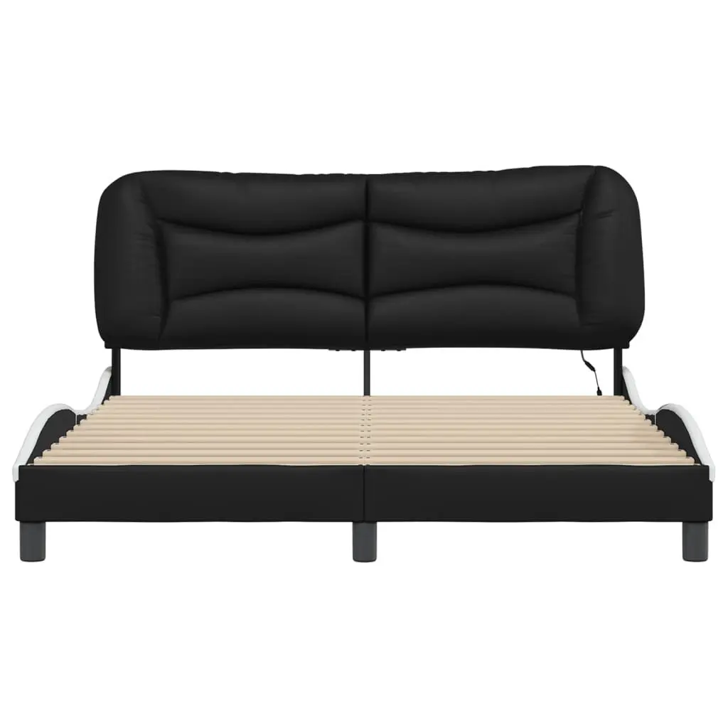 Bed Frame LED Lights Faux Leather 152x203cm Black White