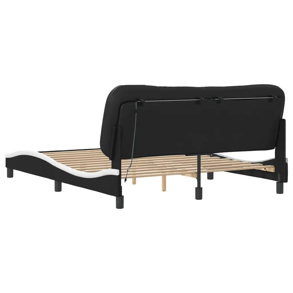 Bed Frame LED Lights Faux Leather 152x203cm Black White
