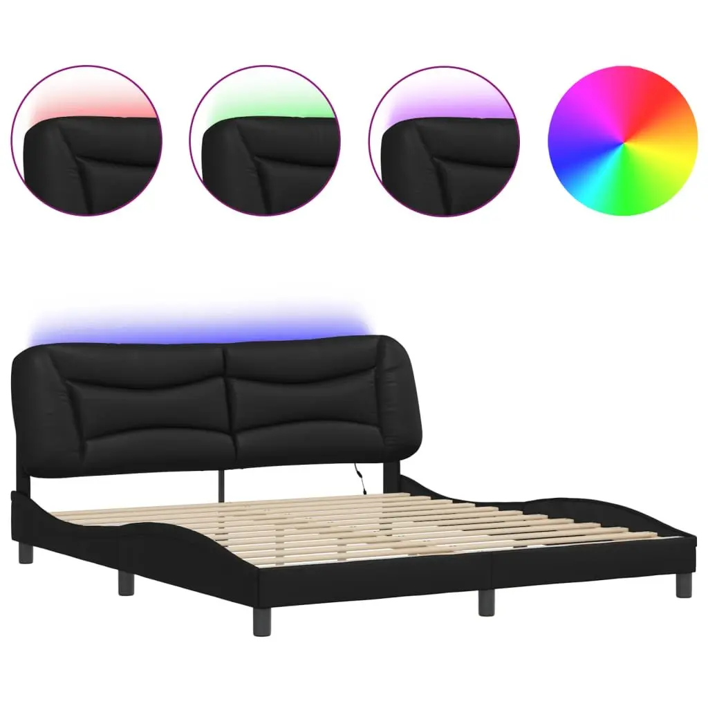 Black Faux Leather Bed Frame with LED Lights