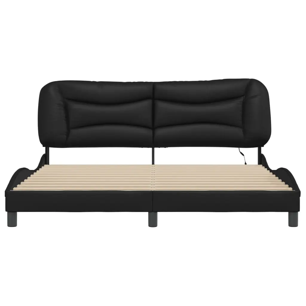 Black Faux Leather Bed Frame with LED Lights
