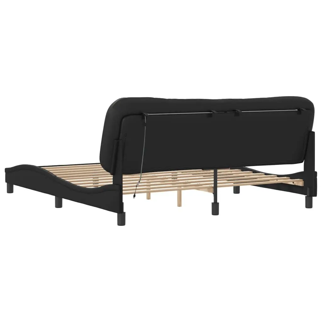 Black Faux Leather Bed Frame with LED Lights