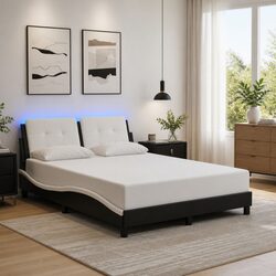 Comfortable Bed Frame with LED Lighting and Faux Leather