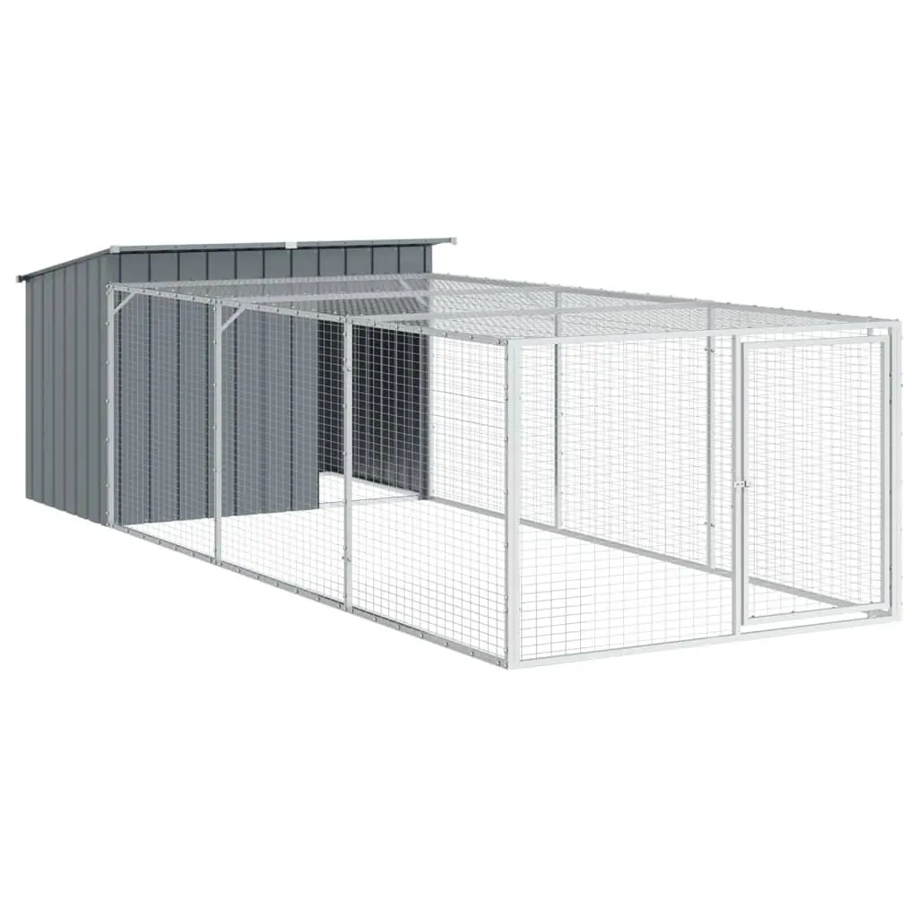 Dog House with Run Outdoor Pet Kennel Anthracite Galvanised Steel 153 x 396 x 110 cm