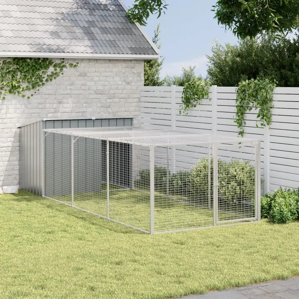 Dog House with Run Outdoor Pet Kennel Anthracite Galvanised Steel 153 x 396 x 110 cm