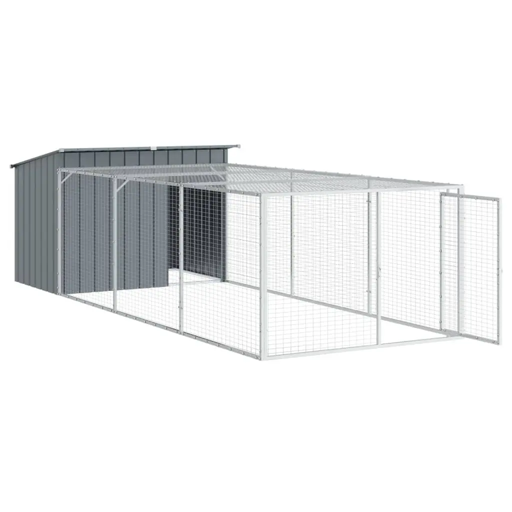 Dog House with Run Outdoor Pet Kennel Anthracite Galvanised Steel 153 x 396 x 110 cm