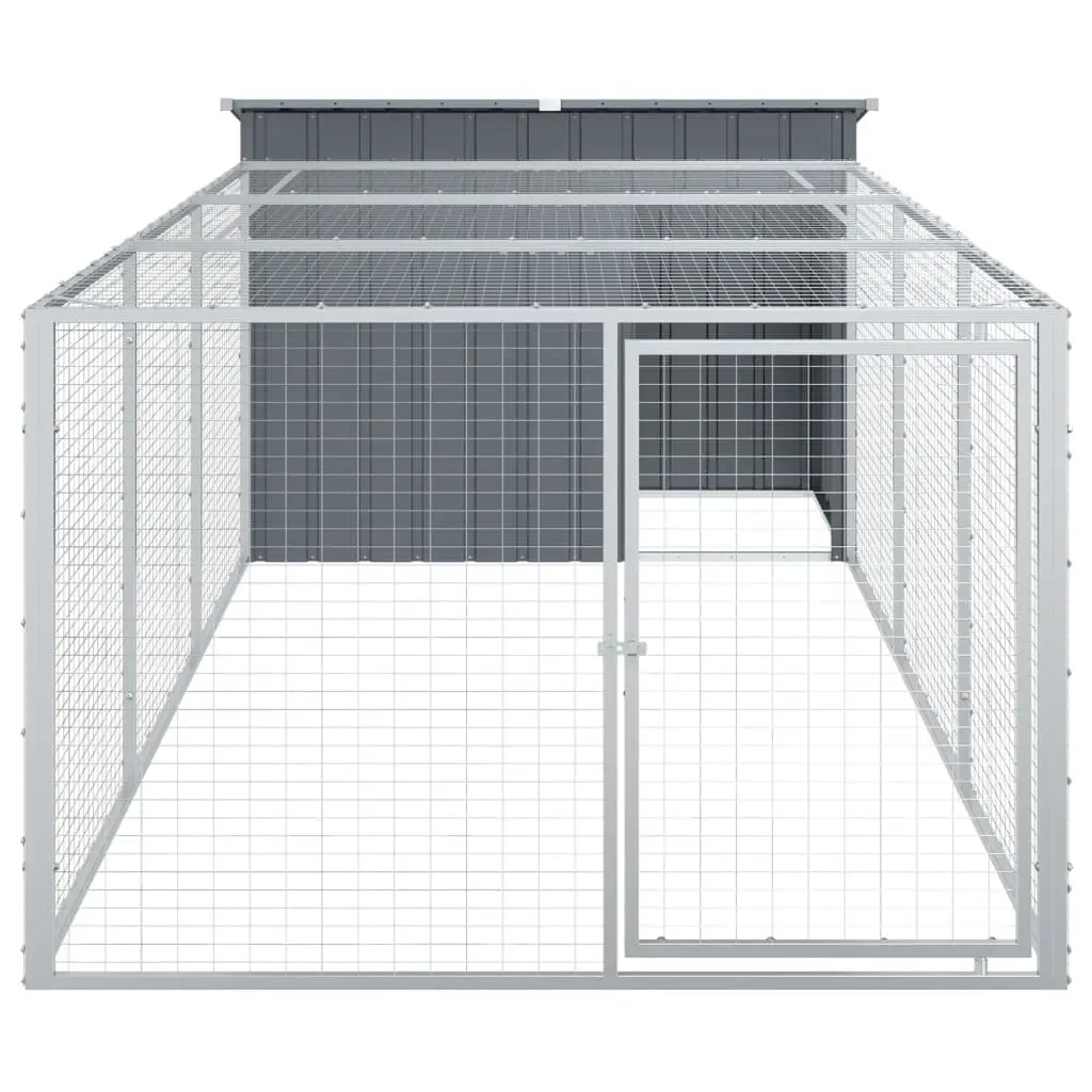 Dog House with Run Outdoor Pet Kennel Anthracite Galvanised Steel 153 x 396 x 110 cm