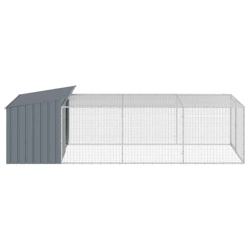 Dog House with Run Outdoor Pet Kennel Anthracite Galvanised Steel 153 x 396 x 110 cm