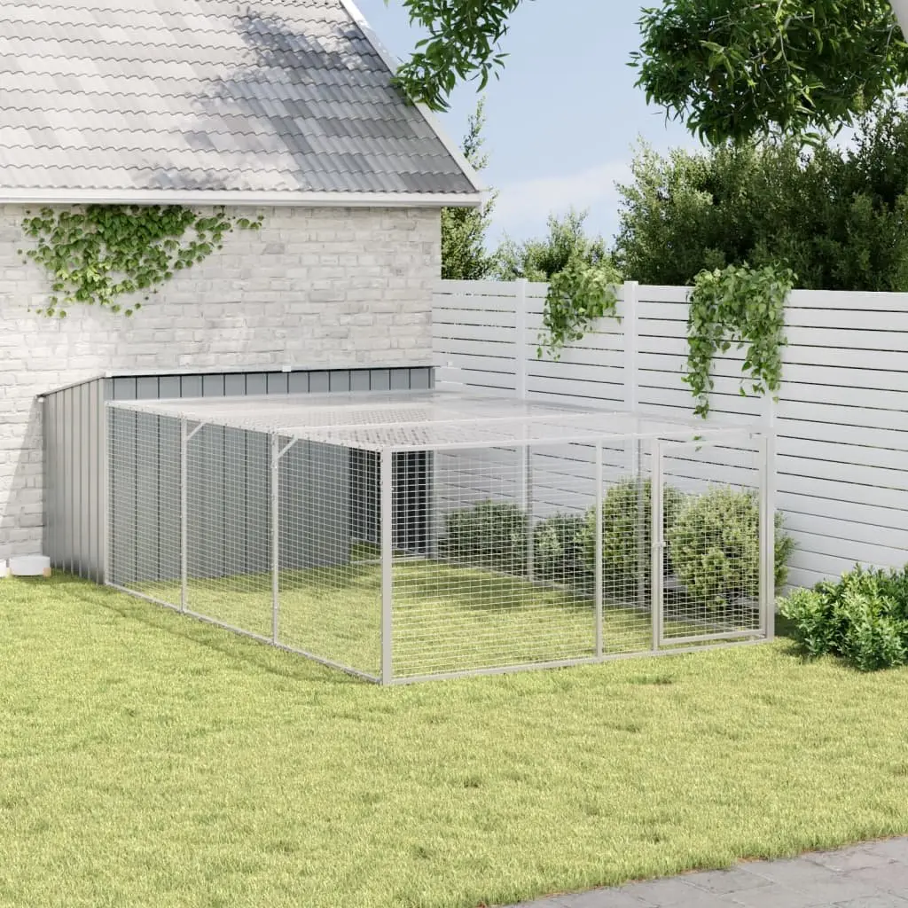 Dog House with Run Outdoor Kennel 197 x 396 x 110 cm Anthracite Galvanised Steel Mesh