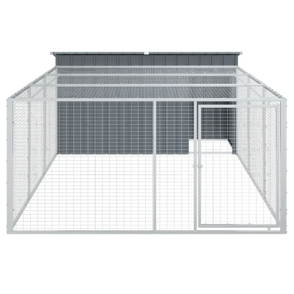 Dog House with Run Outdoor Kennel 197 x 396 x 110 cm Anthracite Galvanised Steel Mesh