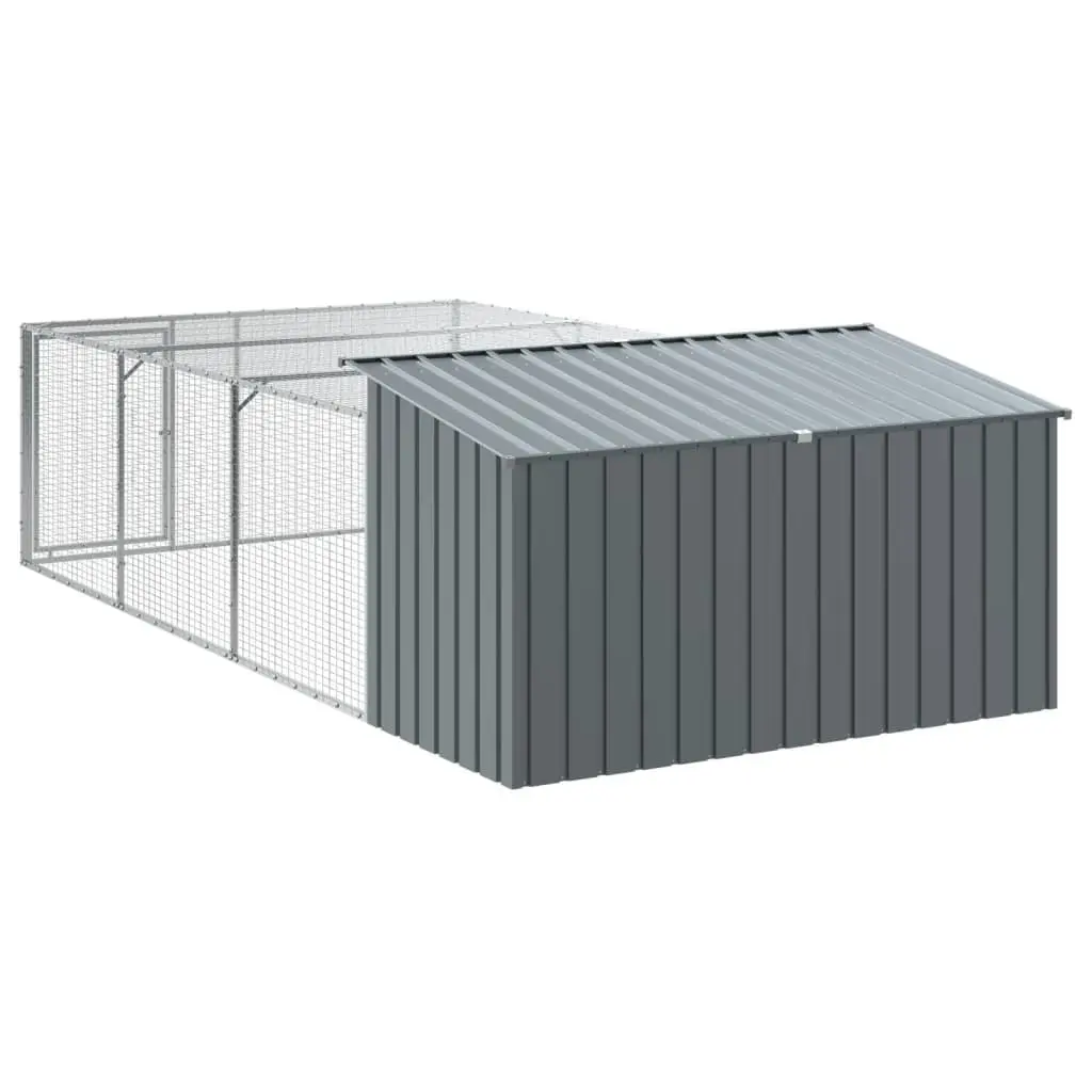 Dog House with Run Outdoor Kennel 197 x 396 x 110 cm Anthracite Galvanised Steel Mesh