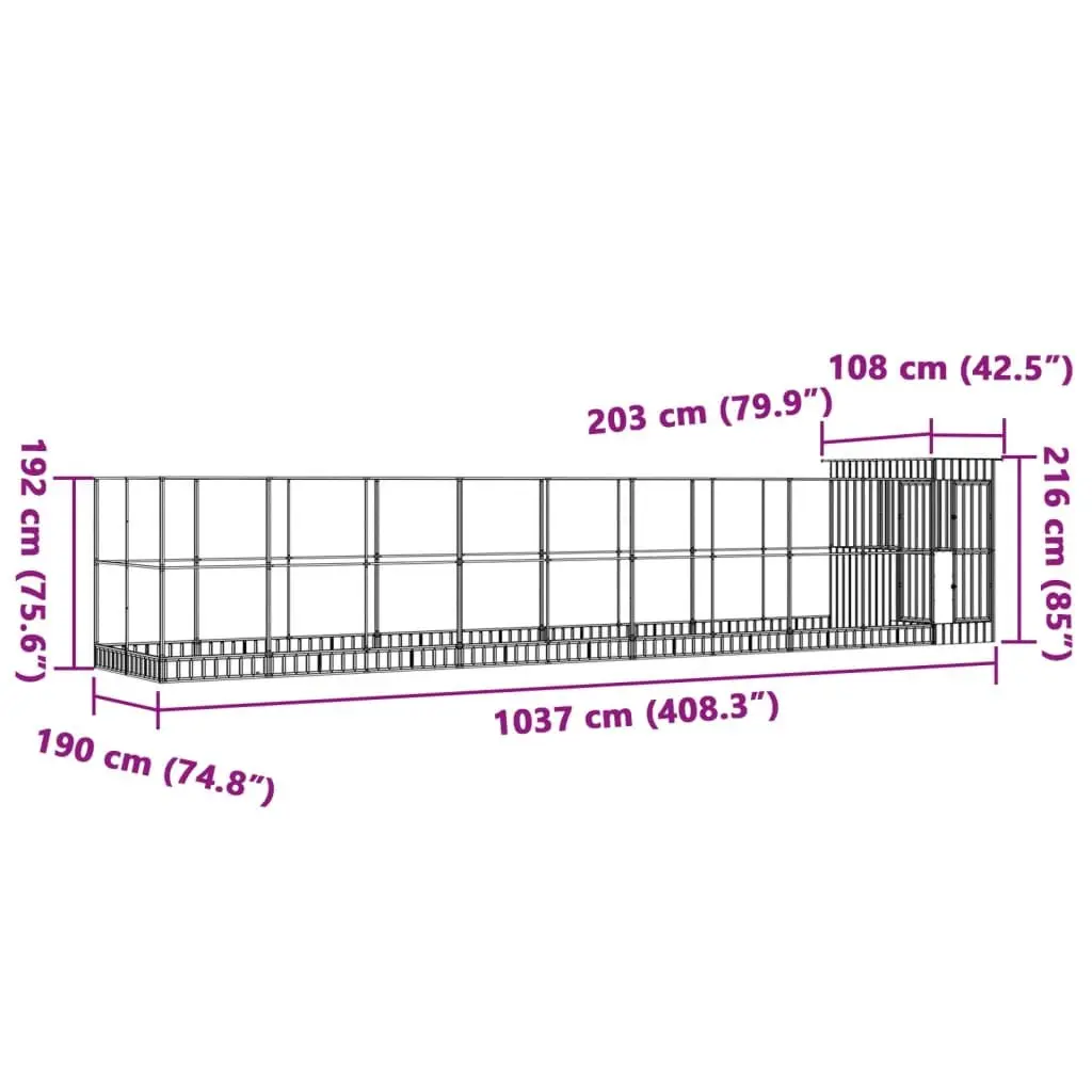 Large Bird Aviary Outdoor Galvanised Steel Mesh Cage for Parrots 1037 x 203 x 216 cm Silver