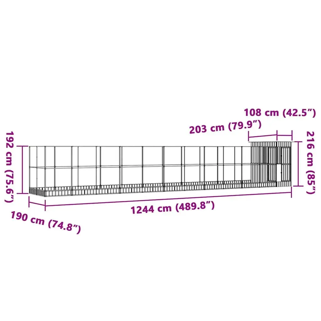 Large Bird Aviary Extension Silver Outdoor Cage 1244 x 203 x 216 cm Galvanised Steel Frame