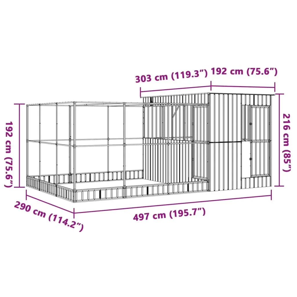 Aviary with Extension Outdoor Bird Cage 497x303x216 cm Silver Steel Frame