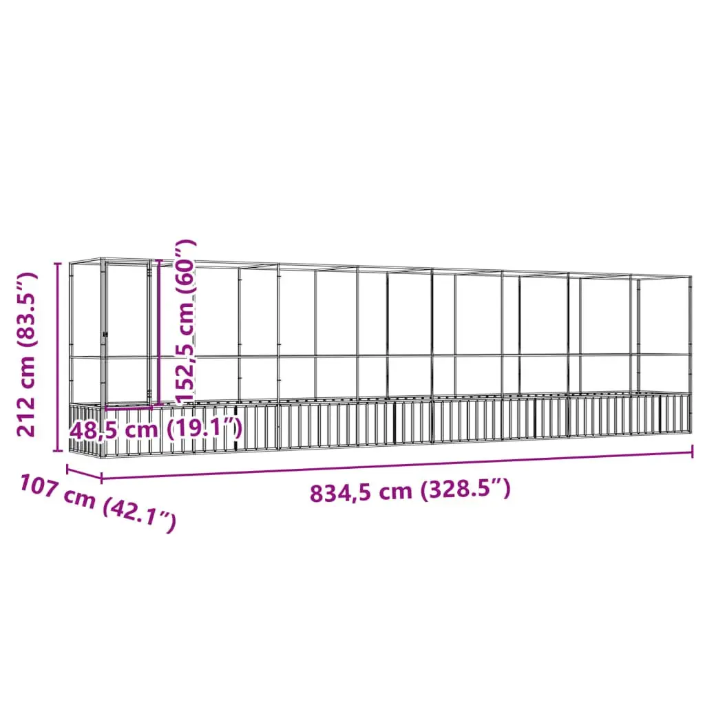 Large Bird Aviary Outdoor Enclosure Silver Steel Mesh Cage 8345 x 107 x 212 cm