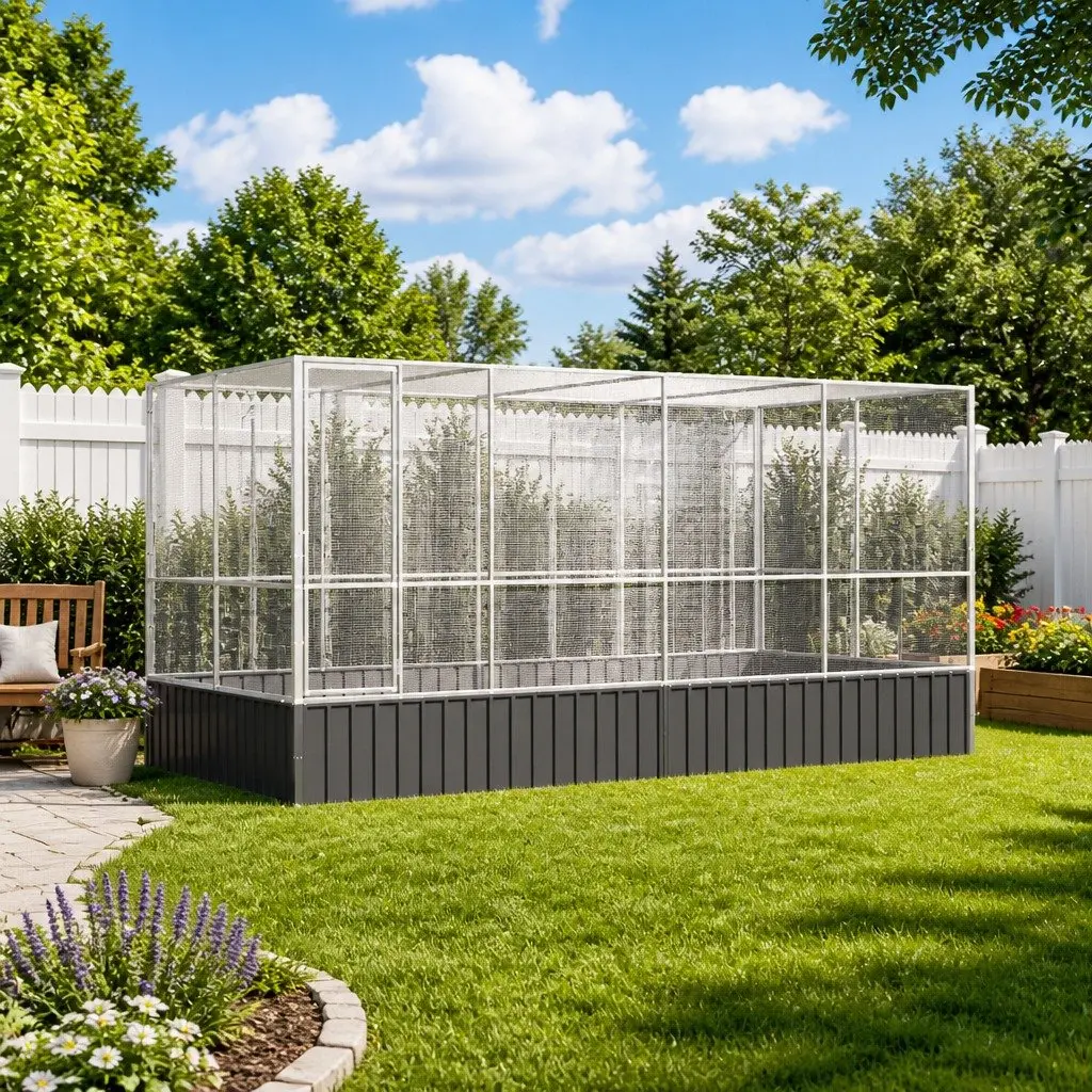 Large Bird Aviary Outdoor Flight Enclosure Silver Steel Mesh 418x207x212 cm