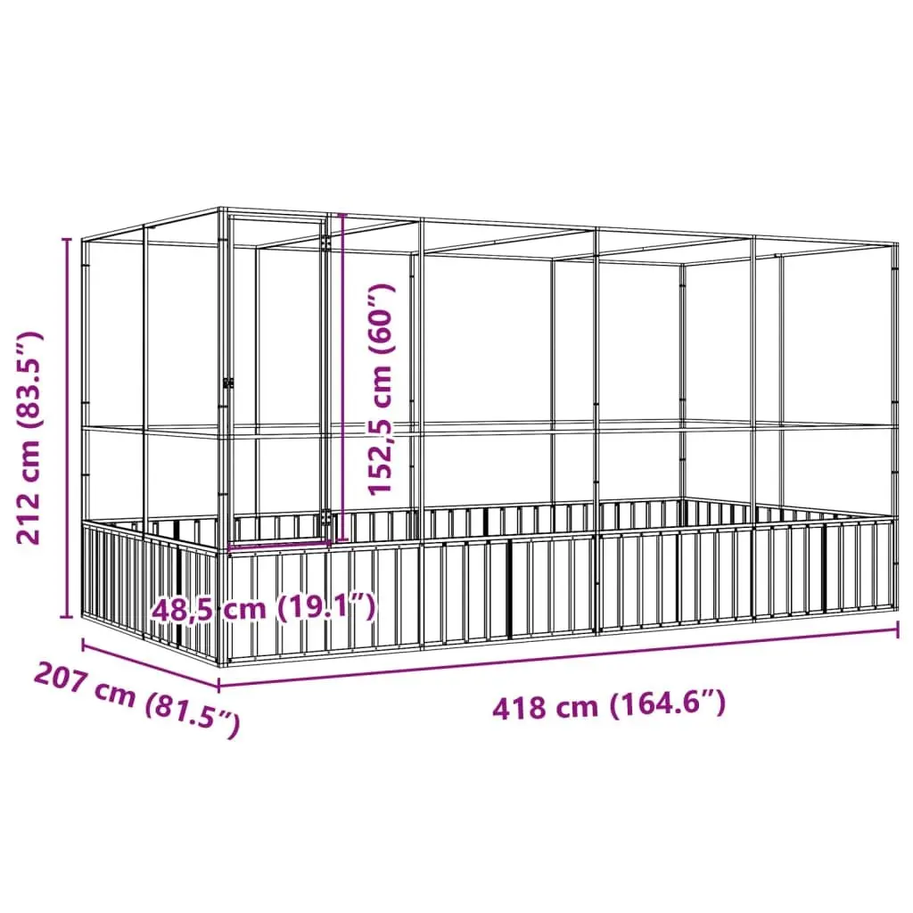 Large Bird Aviary Outdoor Flight Enclosure Silver Steel Mesh 418x207x212 cm