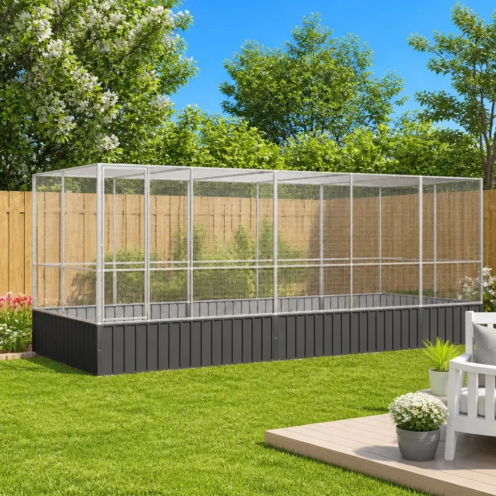 Large Bird Aviary Outdoor Parrot Enclosure 625 x 207 x 212 cm Silver Steel Mesh