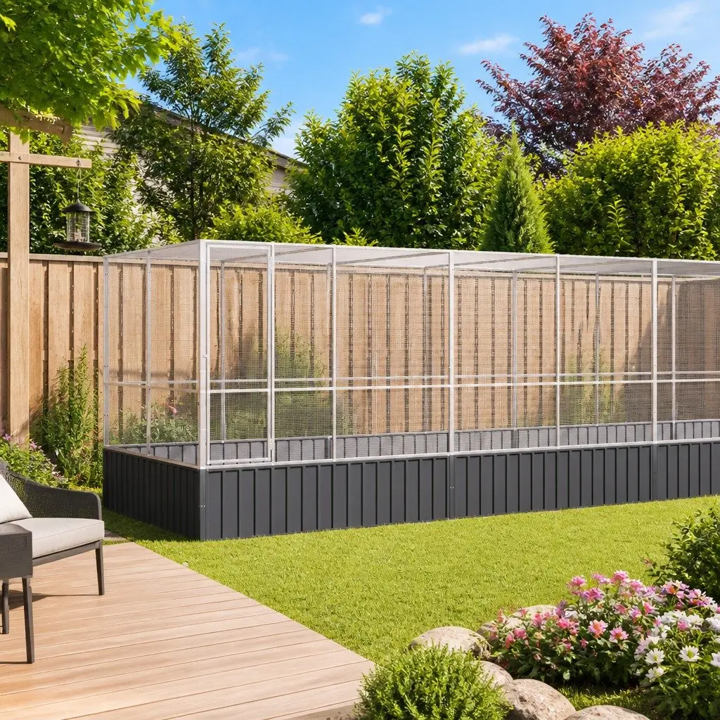 Large Bird Aviary Extension Enclosure Outdoor Flight Run 1039 x 207 x 212 cm Silver