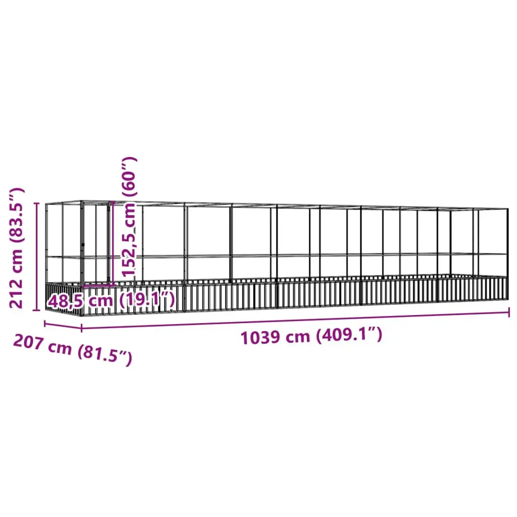 Large Bird Aviary Extension Enclosure Outdoor Flight Run 1039 x 207 x 212 cm Silver