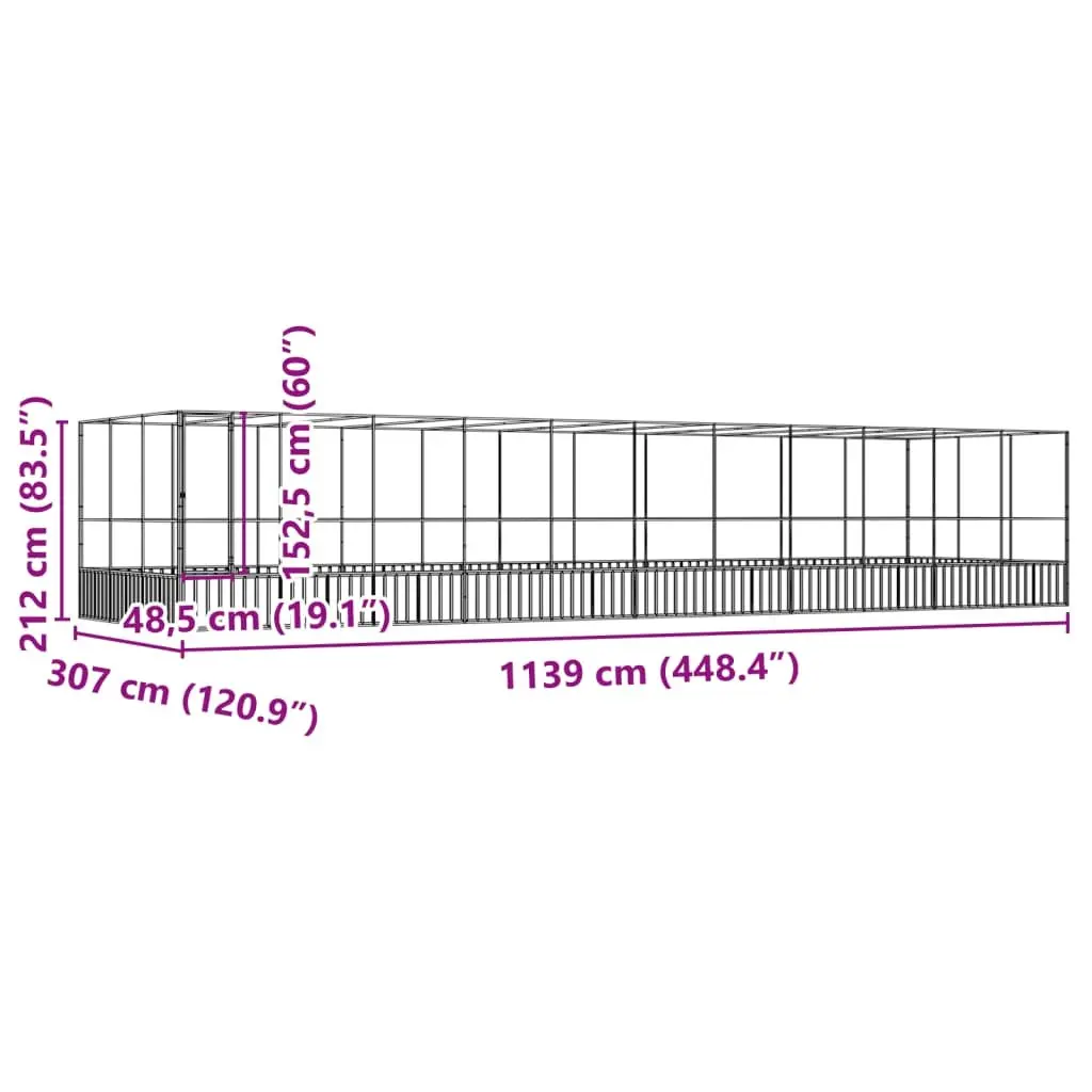 Aviary with Extension Bird Cage 1139x307x212cm Silver Steel Frame Mesh