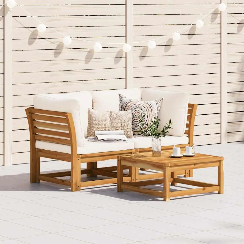 Outdoor Garden Sofa 2-Seater Solid Acacia Wood Patio Lounge with Cushions Brown