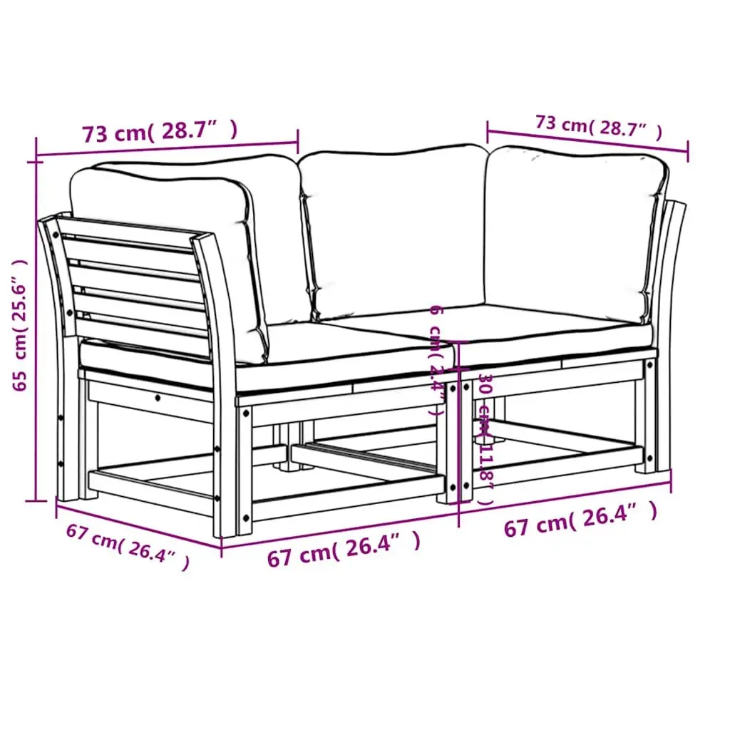 Outdoor Garden Sofa 2-Seater Solid Acacia Wood Patio Lounge with Cushions Brown