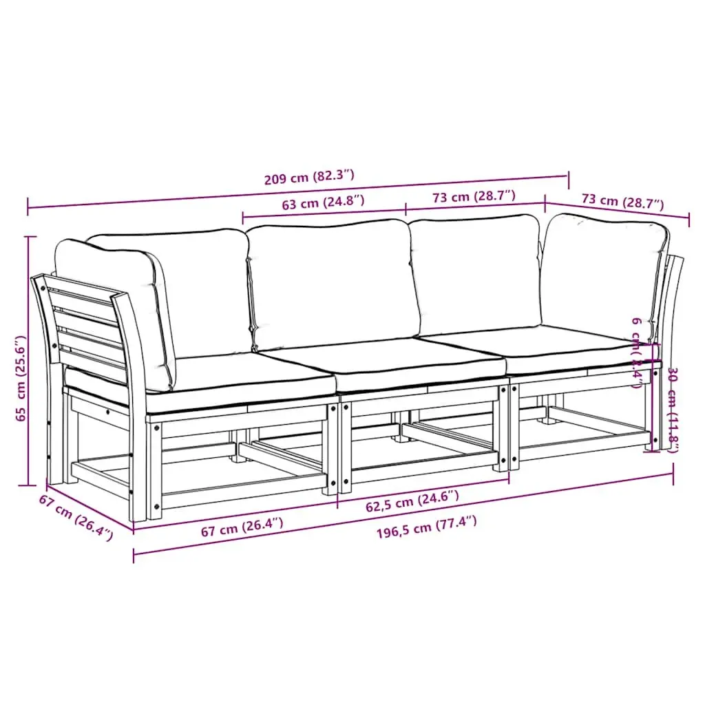 3 Piece Garden Lounge Set Outdoor Sectional Sofa with Cushions Brown