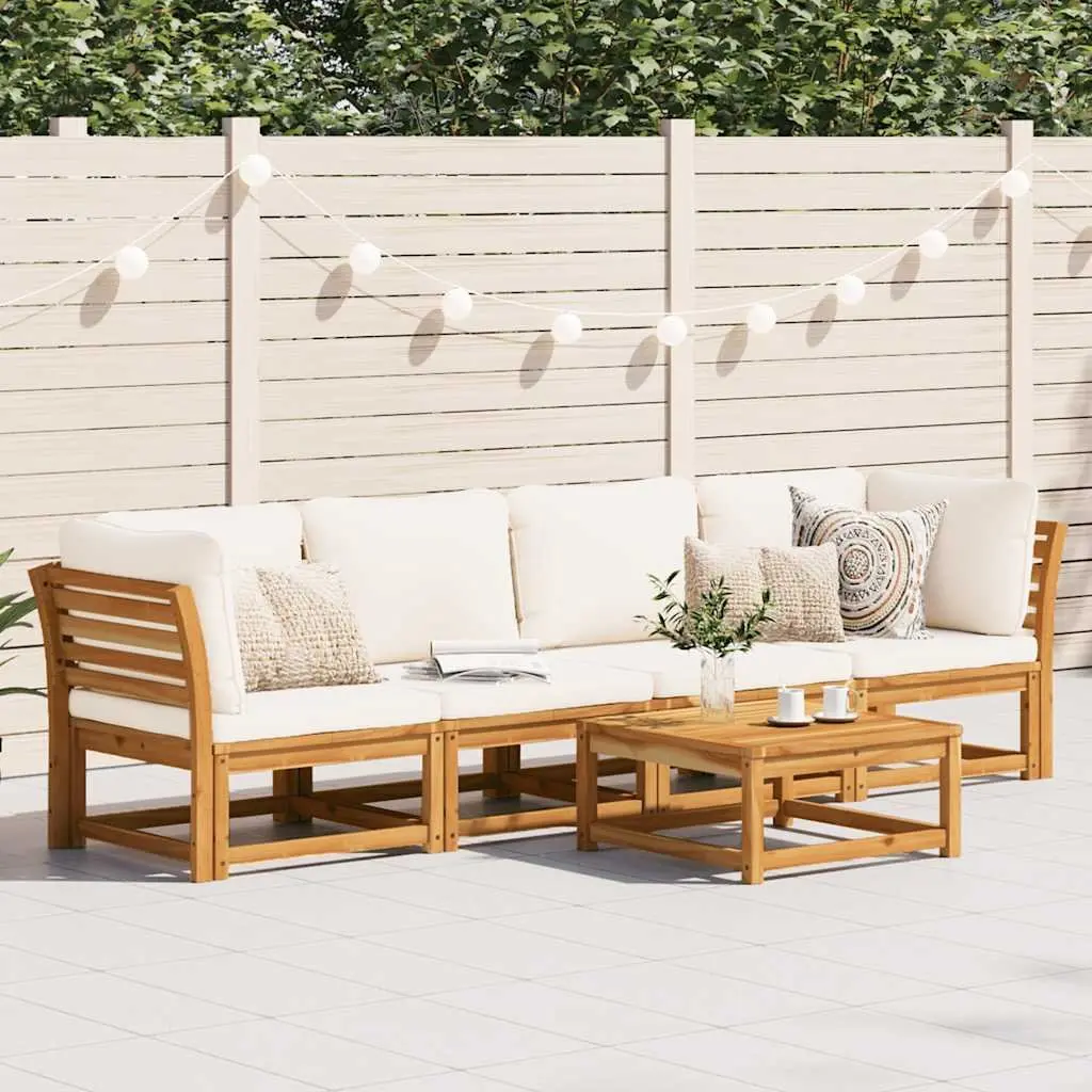 Garden Lounge Set Outdoor Sectional Sofa 4 Piece Acacia Wood Cushions Brown