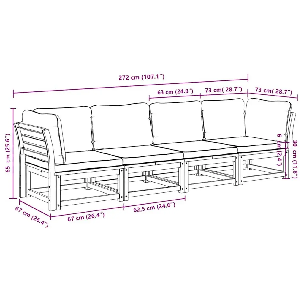 Garden Lounge Set Outdoor Sectional Sofa 4 Piece Acacia Wood Cushions Brown