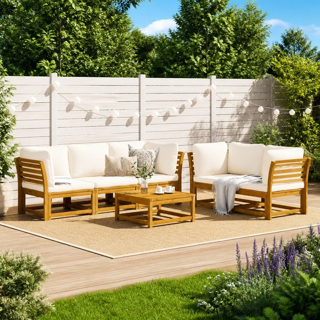 Outdoor Sectional Sofa Lounge Set 6 Piece Modular Garden Furniture with Cushions Brown