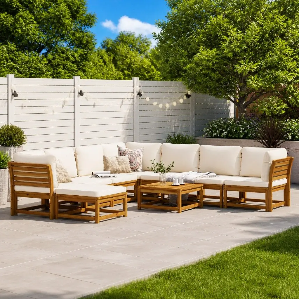 Garden Lounge Set 9 Piece Modular Outdoor Sectional Sofa Brown