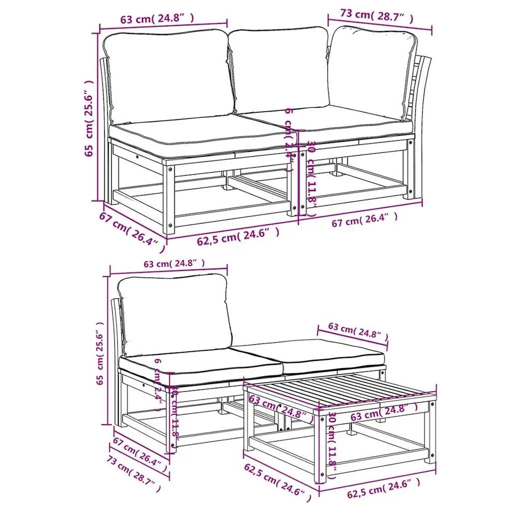 5 Piece Outdoor Garden Lounge Set Acacia Wood Sectional Sofa with Cushions Brown