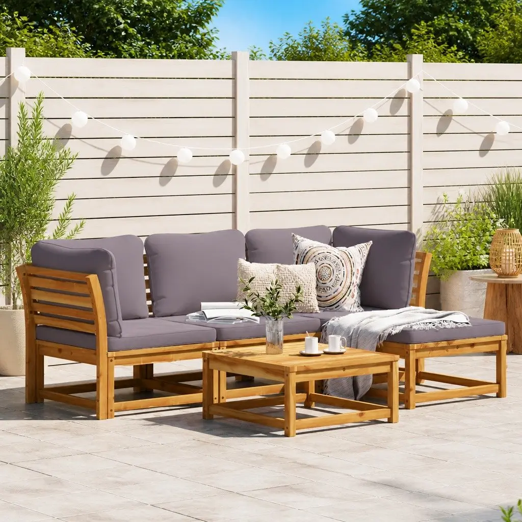 5 Piece Garden Lounge Set Outdoor Sectional Sofa with Cushions Brown