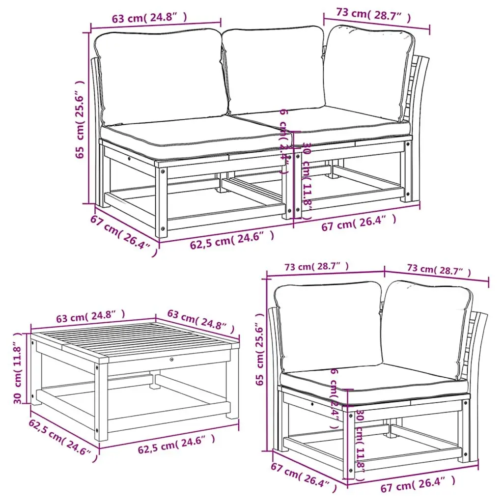 Outdoor Sectional Sofa Set Garden Lounge 6 Piece Solid Wood Brown