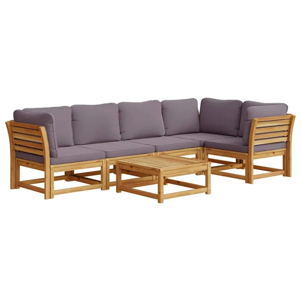 Garden Lounge Set Outdoor Sectional Sofa 6 Piece Brown Solid Acacia Wood with Cushions